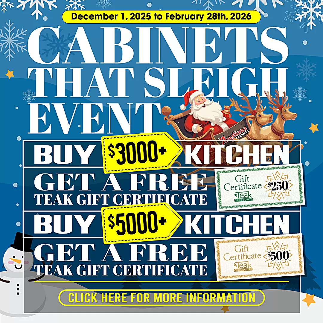 Untuk versi mobile dari promosi "Cabinets That Sleigh Event" yang ada pada image_6460db.jpg, Anda bisa menggunakan metadata yang serupa dengan versi desktop karena pesannya identik. Berikut adalah draf metadata yang dioptimalkan untuk perangkat seluler: Alt Text: "Mobile view Angliana Cabinets Cabinets That Sleigh holiday event offer with free Teak Closeouts gift certificates for kitchen purchases